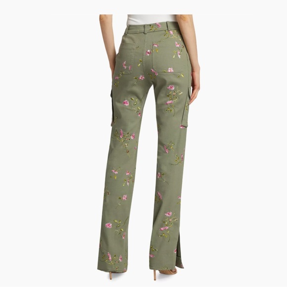 LoveShackFancy Atworth Cargo Embroidered pant Floral Size 12 Olive Green - Picture 7 of 16